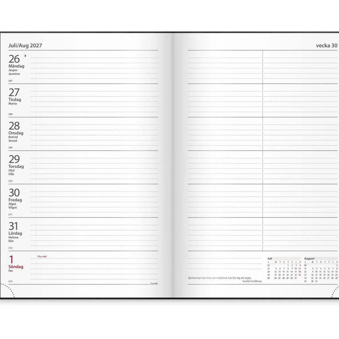 Almanacka Burde 1073 Kontorskalender Inbunden 2027 Svart
