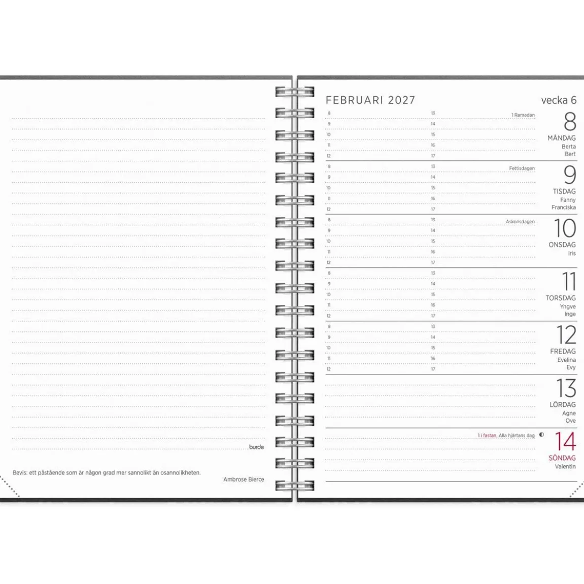 Almanacka Burde 1190 Liten Veckokalender Refill 2027