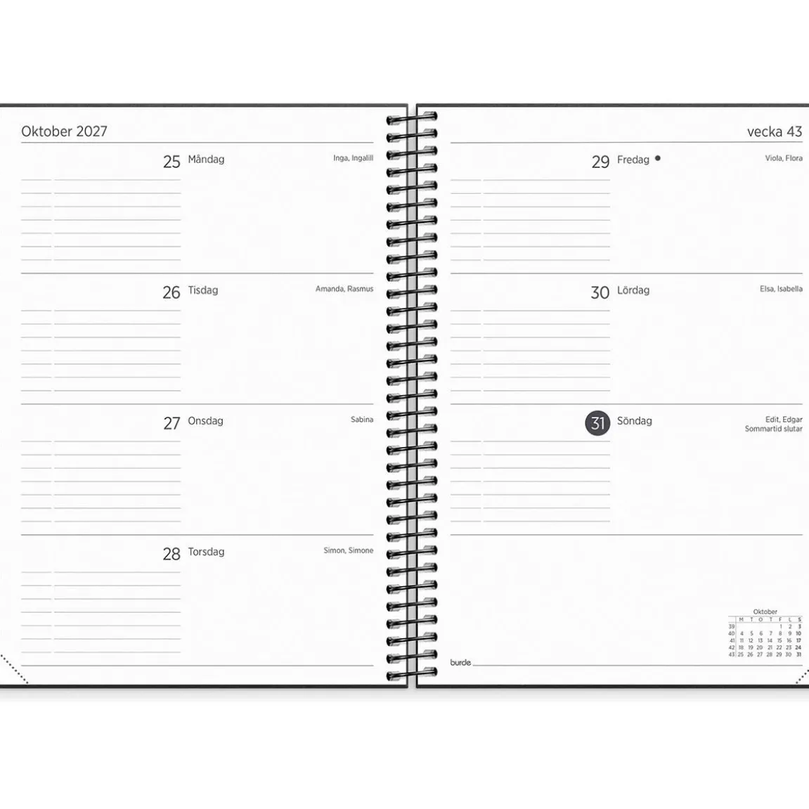 Almanacka Burde 1044 Organizer & Notes 2027 Svart