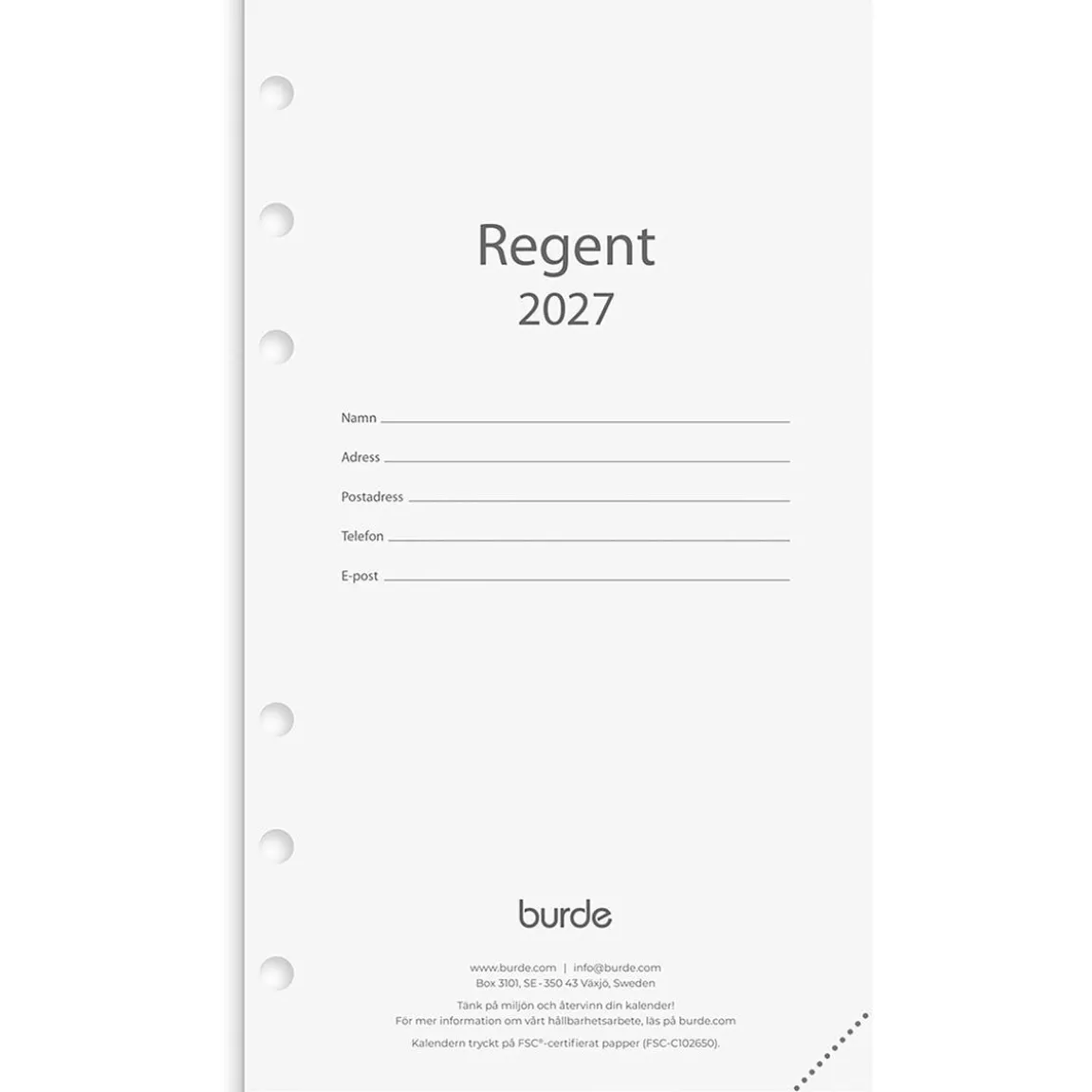 Almanacka Burde 4601 Regent Kalendersats 2027