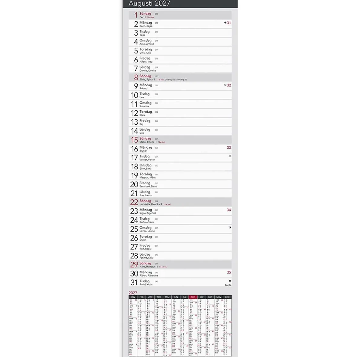 Almanacka Burde 1561 Stor Bordskalender Elegant 2027