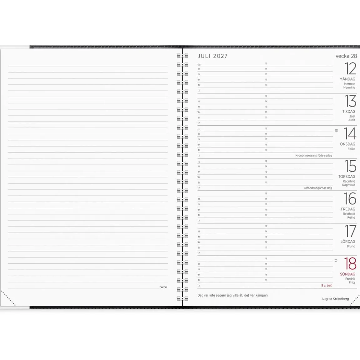 Almanacka Burde 1106 Stor Veckokalender Plast 2027 Svart