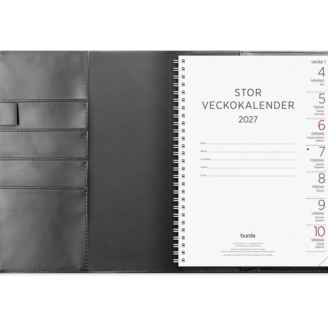 Almanacka Burde 5809 Stor Veckokalender 2027 Svart A5