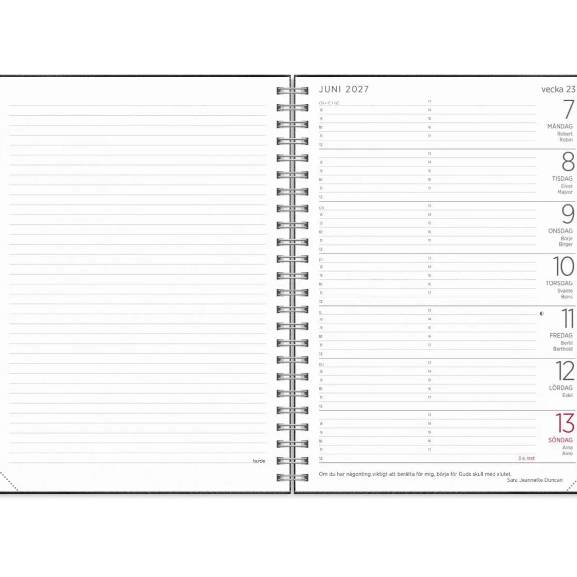 Almanacka Burde 5505 Stor Vecko Twist 2027 Svart