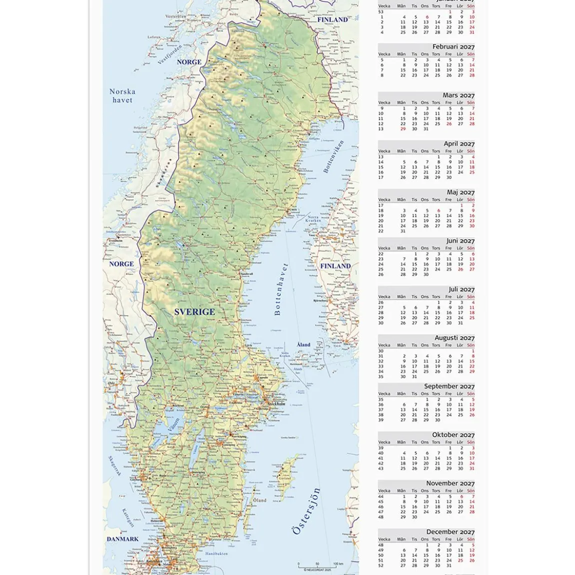 Almanacka Burde 5085 Väggblad Sverigekarta 2027