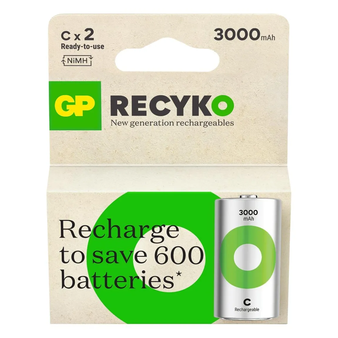 Batteri GP Recyko laddningsbart C 3000mAh