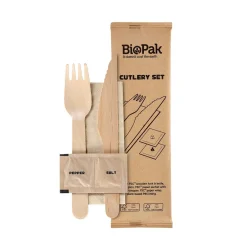 Bestickpåse Duni kniv, gaffel, servett, S&P petit vaxat trä