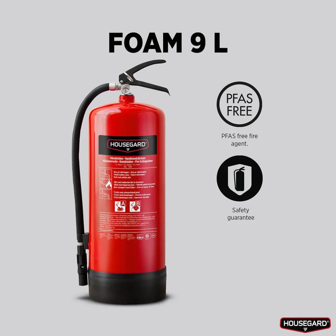 Brandsläckare Housegard Skum PFAS-fri 34A 183B Röd 9L
