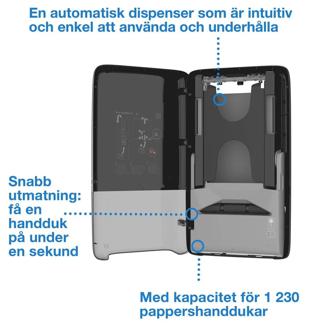 Dispenser Pappershandduk Tork H5 Automatisk PeakServe Continuous Svart