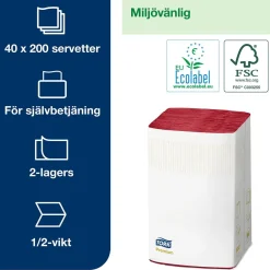 Dispenserservett Tork N4 2-lag Bordeaux 16,5x21,3cm