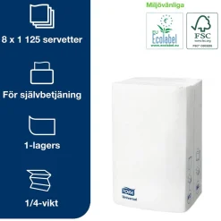 Dispenserservett Tork N4 1-lag Vit 21,3x33cm