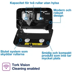 Dispenser Toalettpapper Tork T7 Coreless 2 Rullar Ligg Svart