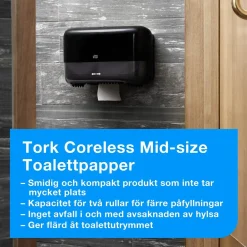 Dispenser Toalettpapper Tork T7 Coreless 2 Rullar Ligg Svart