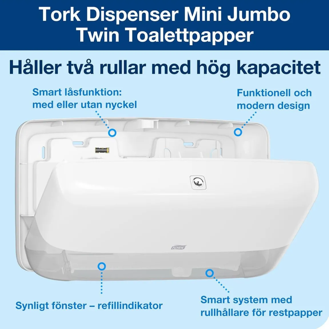Dispenser Toalettpapper Tork T2 Mini Jumbo Twin Vit
