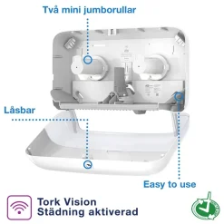 Dispenser Toalettpapper Tork T2 Mini Jumbo Twin Vit