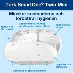 Dispenser Toalettpapper Tork T9 SmartOne Mini Twin Vit