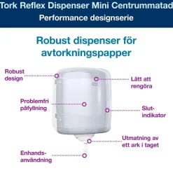 Dispenser Torkrulle Tork M4 Reflex Centrummatad Vit