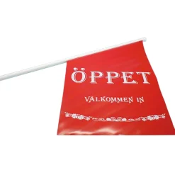 Entrèflagga Öppet Exkl flaggfäste röd med vit text