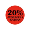 Etikett 20% Avdrages I Kassan Röd Ø29mm