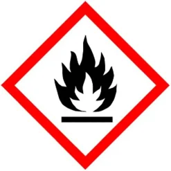 Etikett Faropiktogram BRANDFARLIG + text 80mm x 5m