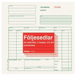 Följesedlar Numrerad 50 Sidor Med 2 Kopior 2/3:s A4