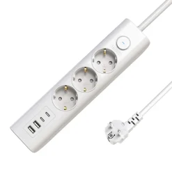 Grenuttag 3-vägs 2xUSB-A/2xUSB-C Jordad Med Brytare 1,5m