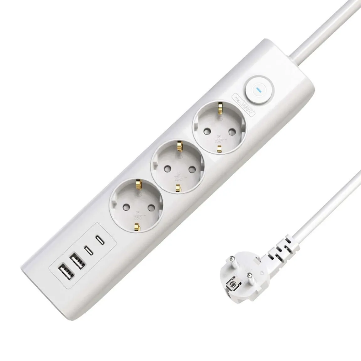 Grenuttag 3-vägs 2xUSB-A/2xUSB-C Jordad Med Brytare 1,5m