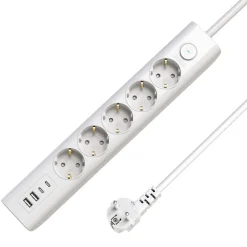 Grenuttag 5-vägs 2xUSB-A/2xUSB-C Jordad Med Brytare 1,5m