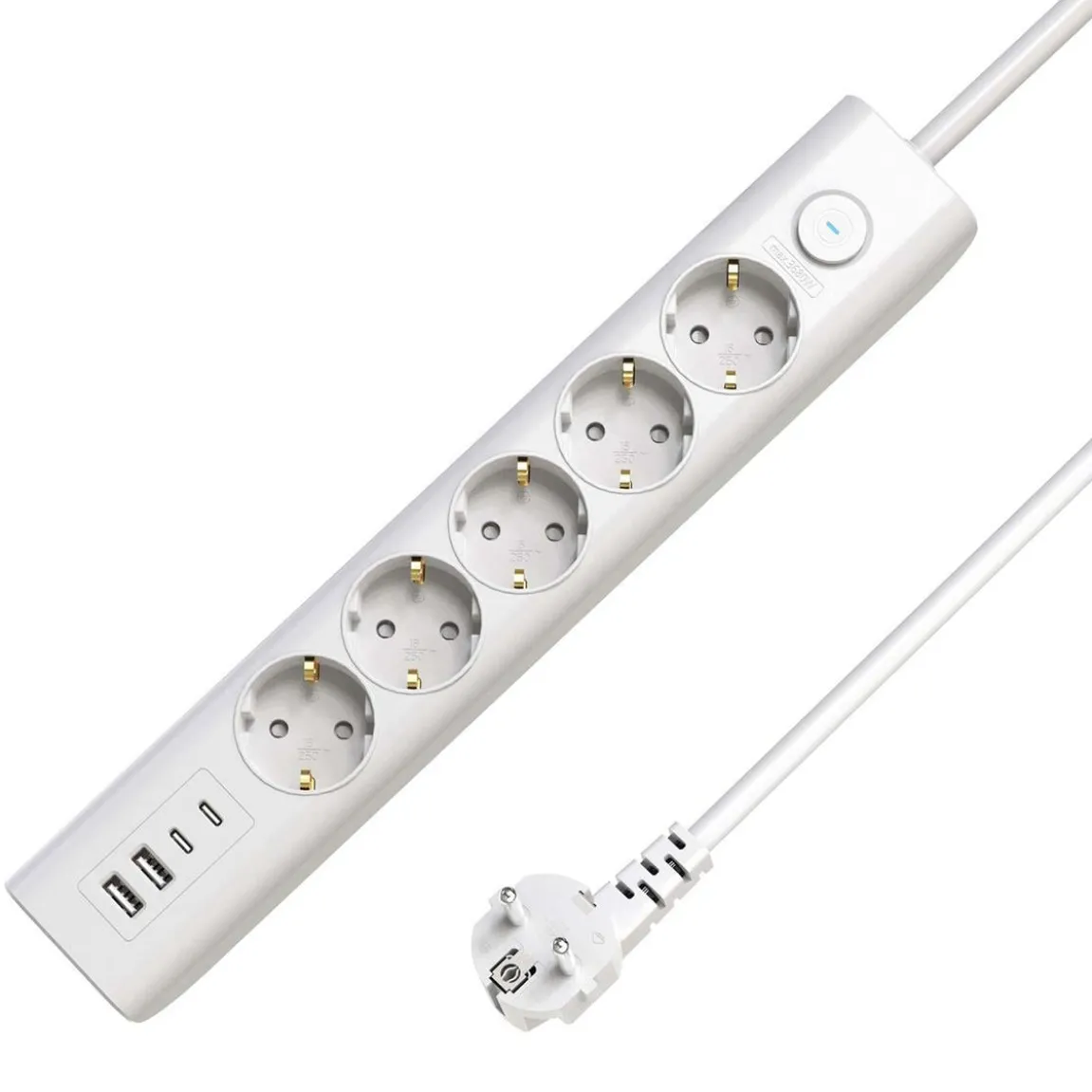 Grenuttag 5-vägs 2xUSB-A/2xUSB-C Jordad Med Brytare 1,5m