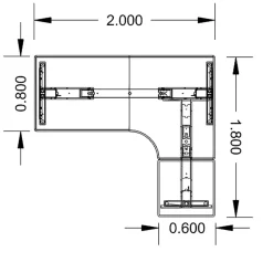 Höj-& sänkbart skrivbord Lanab Höger Bok/Svart 2000x1800