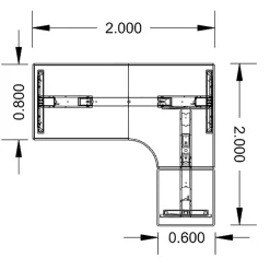Höj-& sänkbart skrivbord Lanab Höger Bok/Svart 2000x2000mm