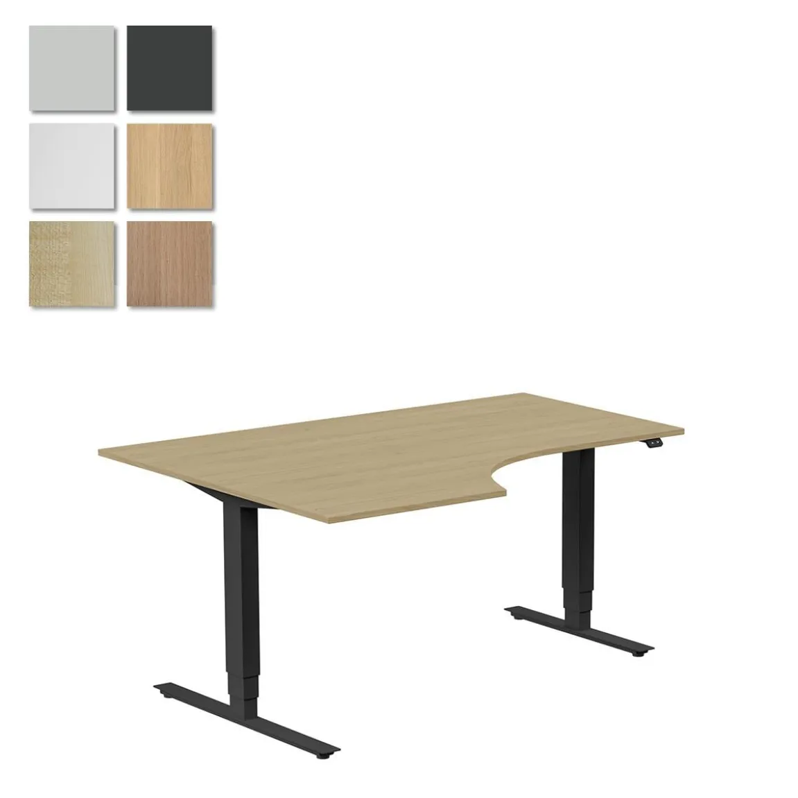 Höj-& Sänkbart Skrivbord Lanab Vänster Bok/Svart 1600x1200mm
