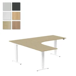 Höj-& sänkbart skrivbord Lanab Vänster Bok/Vit 2000x2000mm