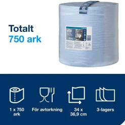 Industrirulle Tork W1 Avtork E-Kraft 3-lg Blå 369mm x 255m
