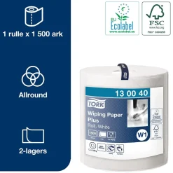 Industrirulle Tork W1 Avtork Plus 2-lg 369mm x 510m