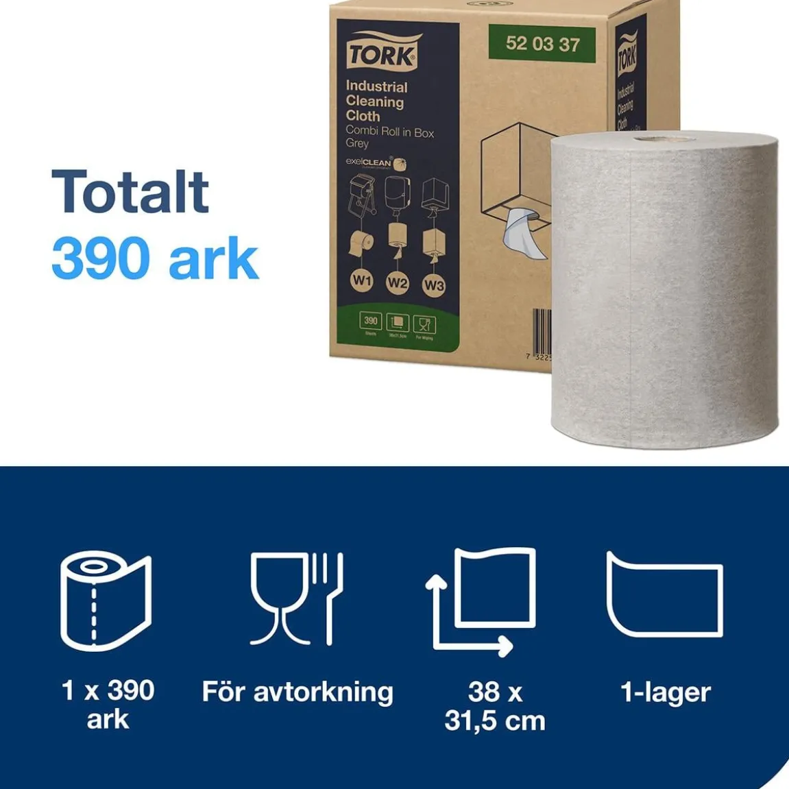 Industrirulle Tork W1/2/3 Flex 1-lg Grå 320mm x 148m