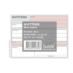 Kvittensblock Onumrerad 50 Sidor Med Kopia A6L