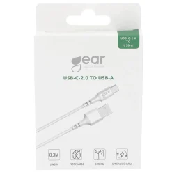 Laddkabel Gear USB-A till USB-C 2.0 Vit 0,3m