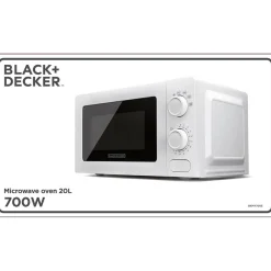 Mikrovågsugn Black+Decker Manuella vred 700W Vit 20L