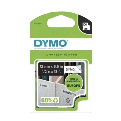 Märkband Dymo D1 Polyester Svart/Vit 12mm x 5,5m