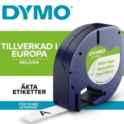 Märkband Dymo LetraTag papper Vit 12mm x 4m