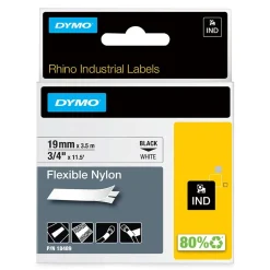 Märkband Dymo Rhino Nylon Flexibel 19mm Svart/Vit 3,5m