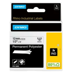 Märkband Dymo Rhino Polyester Permanent 12mm Svart/Vit 5,5m