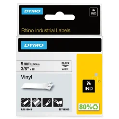 Märkband Dymo Rhino Vinyl 9mm Svart/Vit 5,5m