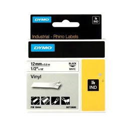 Märkband Dymo Vinyl 12mm Svart/Vit 5,5m