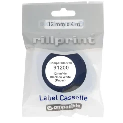 Märkband Kompatibel Dymo Letratag Svart/Vit 12mm x 4m