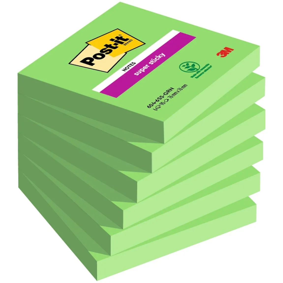 Notisar Post-it Super Sticky Grön 76x76mm 90 Blad