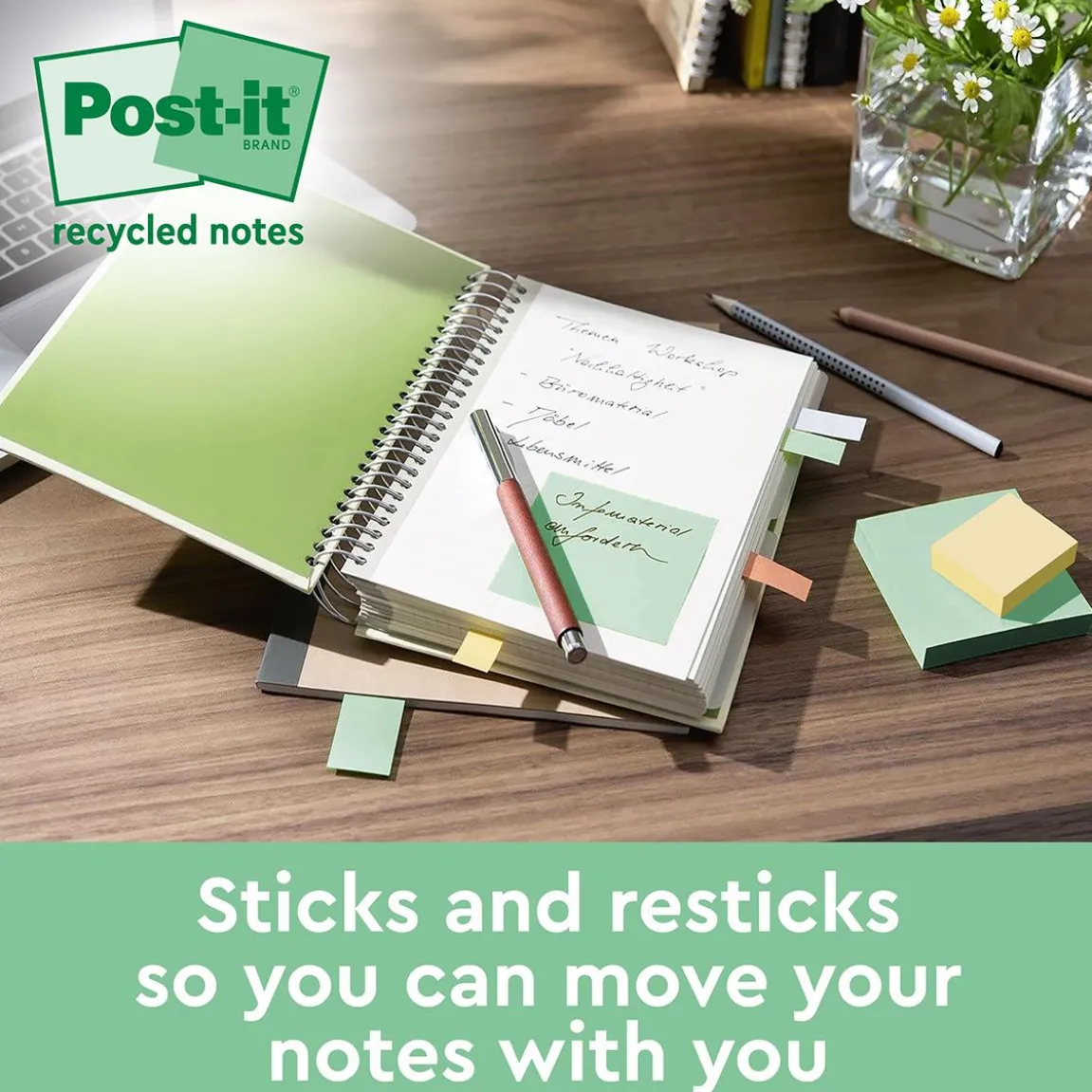 Notisar Post-it Super Sticky Recycled Mix Färg 76x76mm