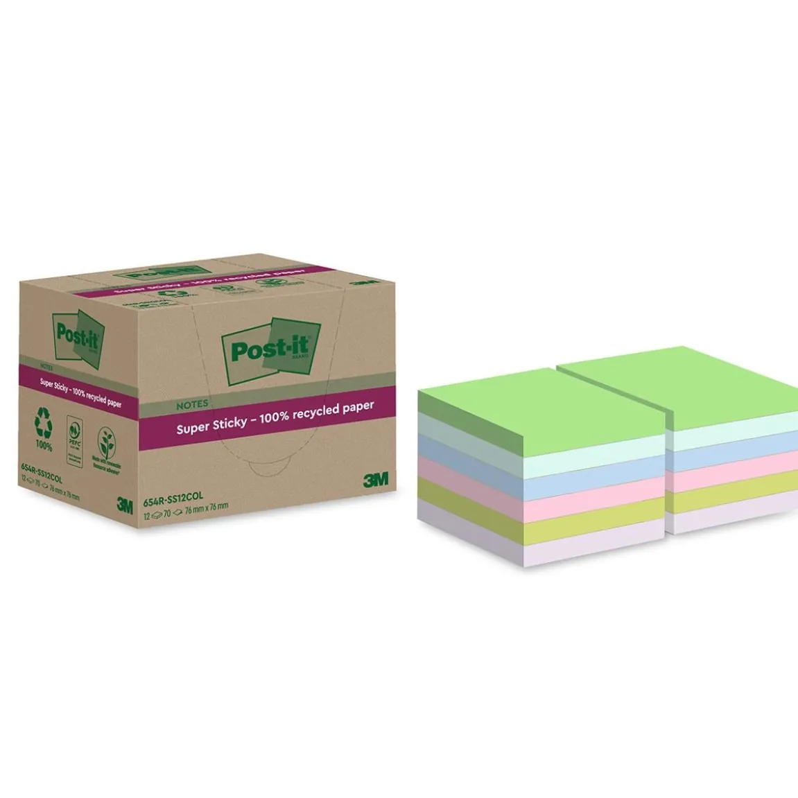 Notisar Post-it Super Sticky Recycled Mix Färg 76x76mm