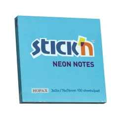 Notisar Stick´n Blå Neon 76x76mm 100 Blad